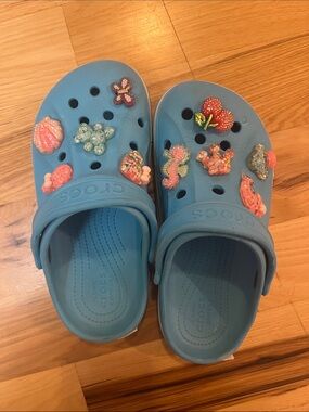 CROCS Kids Light Blue Clog Sandals with Decorative Charms